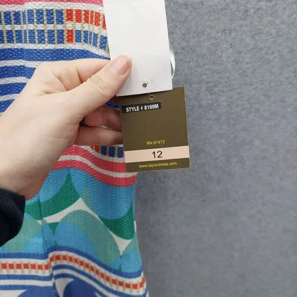 Colorful Taylor Sleeveless Dress With Geometric Stripes & Patterns Size 12 - Picture 5 of 7